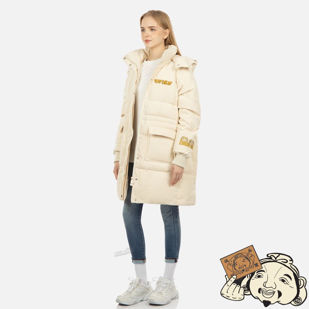 Women Evisu EVISU SQUAD EMBROIDERY CORDUROY DOWN COAT Blanche | 324WZRHAT