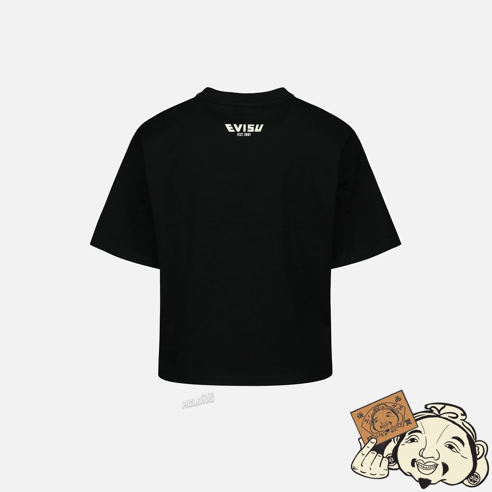 Women Evisu Embellished Denim Seagull Appliqué T-shirt Noir | 019ZYVWKS