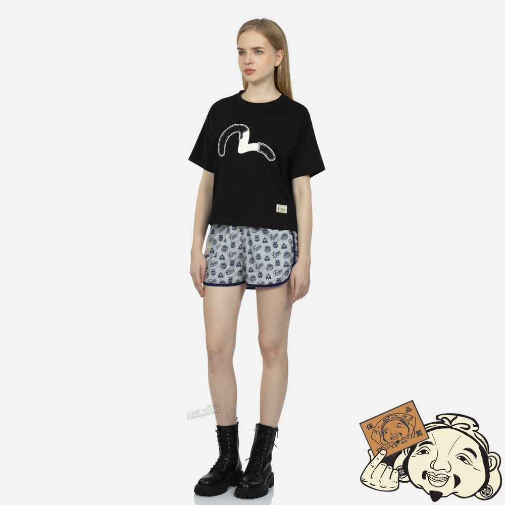 Women Evisu Embellished Denim Seagull Appliqué T-shirt Noir | 019ZYVWKS