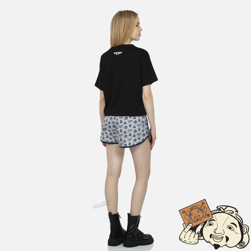 Women Evisu Embellished Denim Seagull Appliqué T-shirt Noir | 019ZYVWKS
