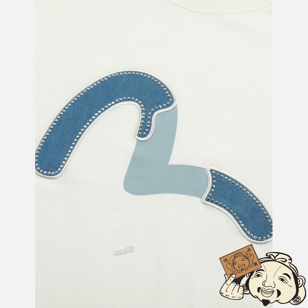 Women Evisu Embellished Denim Seagull Appliqué T-shirt Blanche | 853WEBDHK