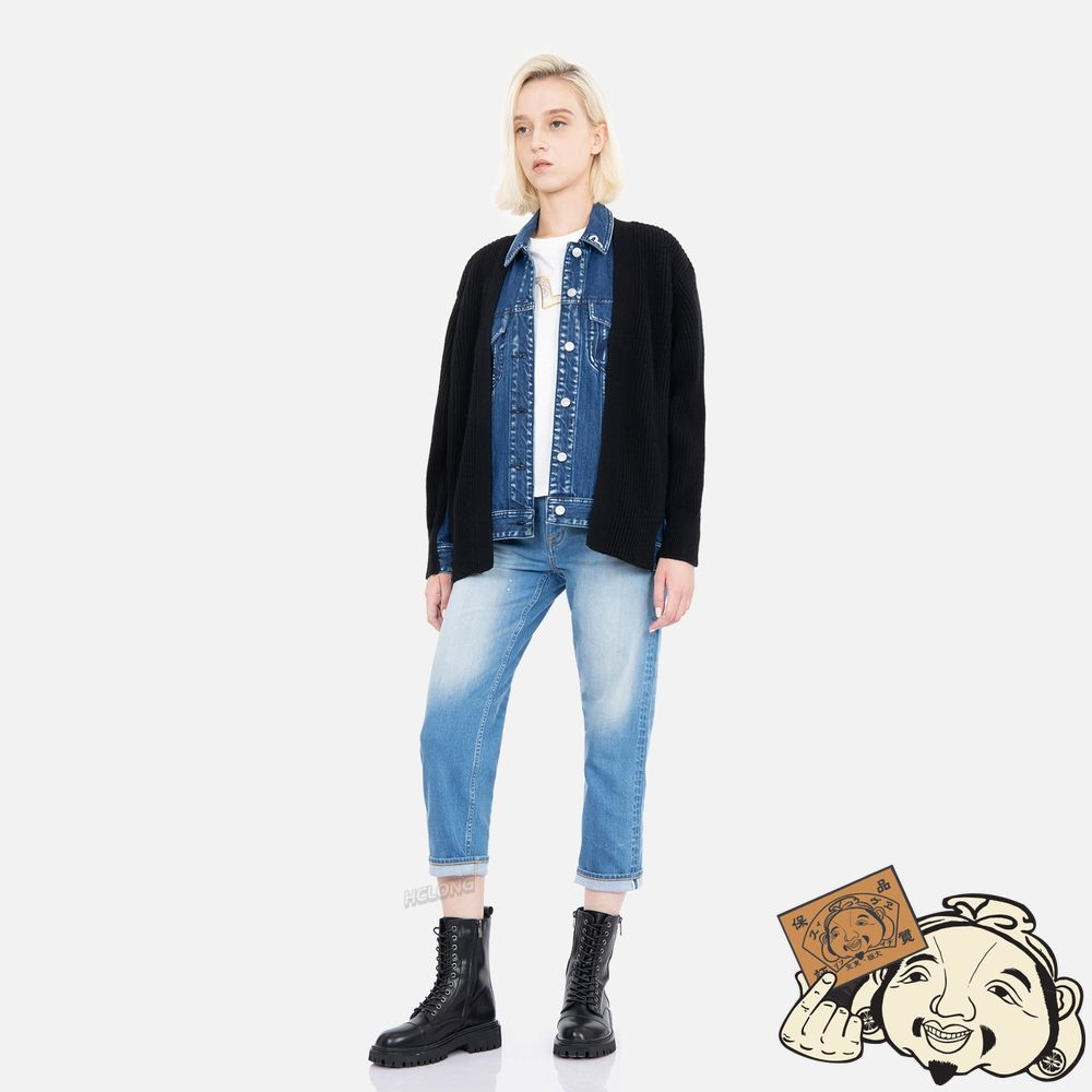 Women Evisu FABRIC BLOCKING DENIM SHIRT JACKET Indigo | 768VMZNKW