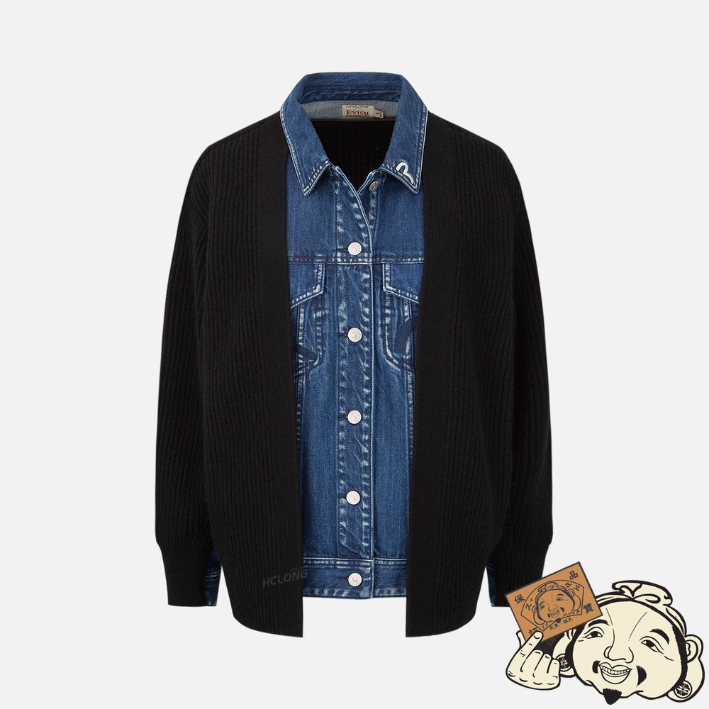 Women Evisu FABRIC BLOCKING DENIM SHIRT JACKET Indigo | 768VMZNKW