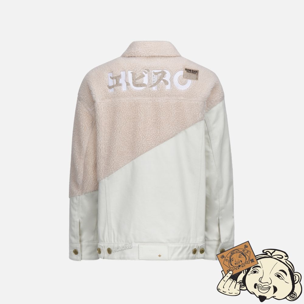 Women Evisu FABRIC BLOCKING SHERPA FLEECE DENIM JACKET Beige | 784OCVKGF
