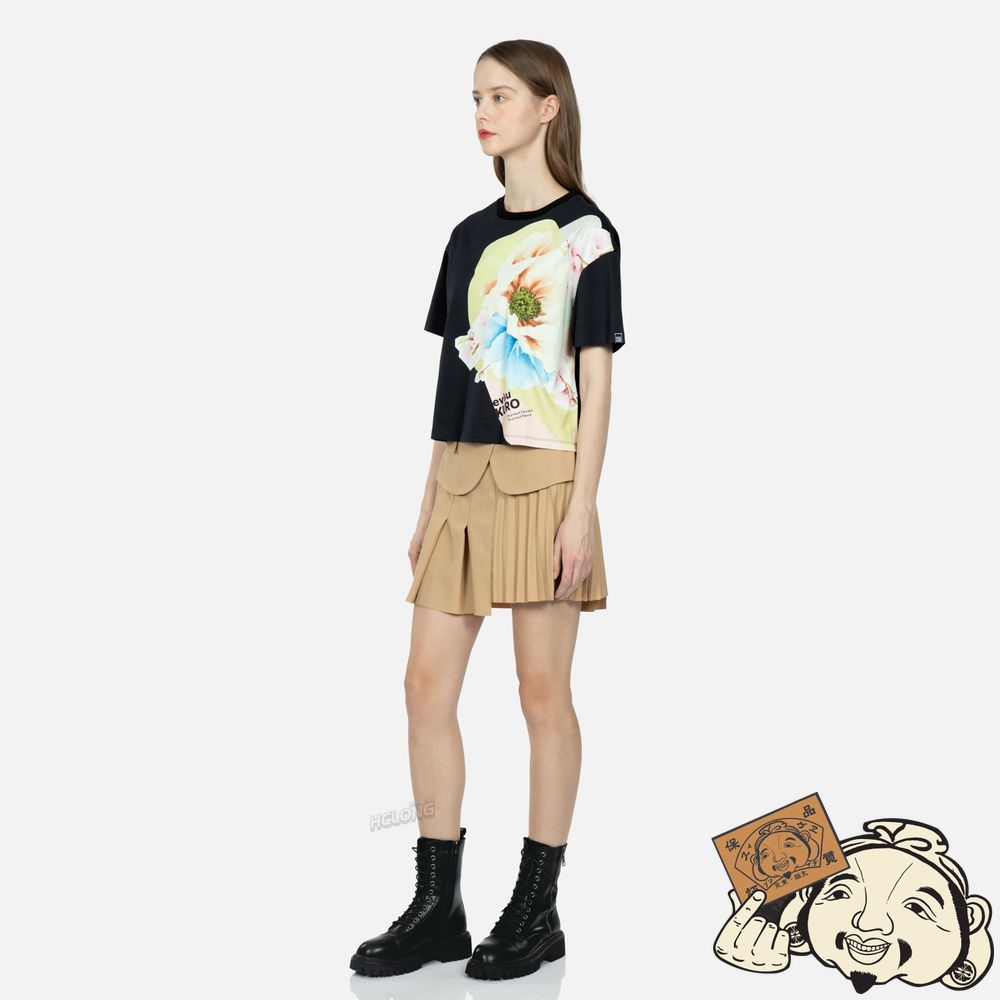 Women Evisu FLORAL COLLAGE PRINT T-SHIRT Noir | 374MEPCJD