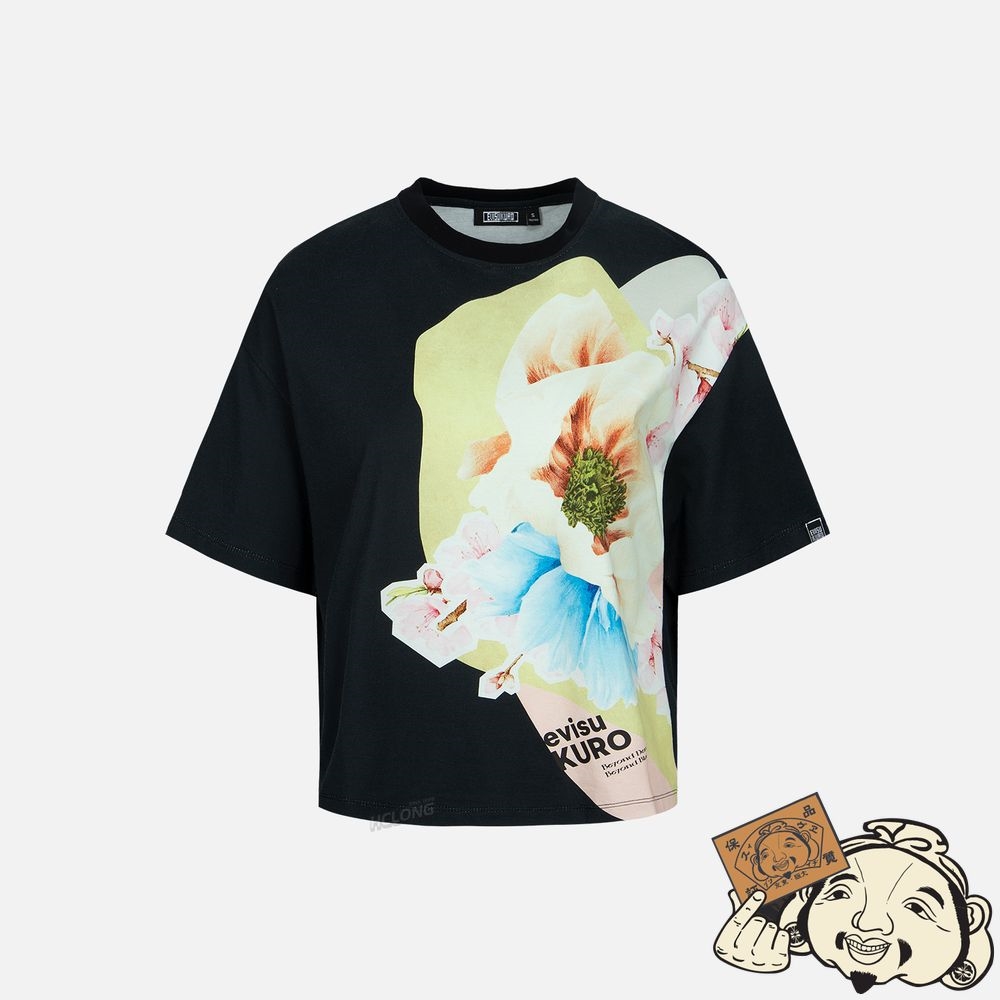 Women Evisu FLORAL COLLAGE PRINT T-SHIRT Noir | 374MEPCJD