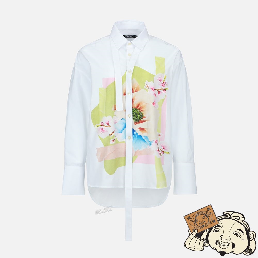 Women Evisu FORAL COLLAGE PRINT OVERSIZED SHIRT Blanche | 792LQHYUD