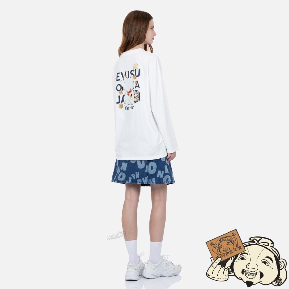 Women Evisu FORTUNE CAT BACK VIEW PRINT T-SHIRT Blanche | 853YWCXHP
