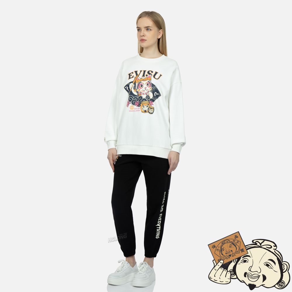 Women Evisu FORTUNE CAT DRUMMING PRINT SWEATSHIRT Blanche | 268PVYDRU