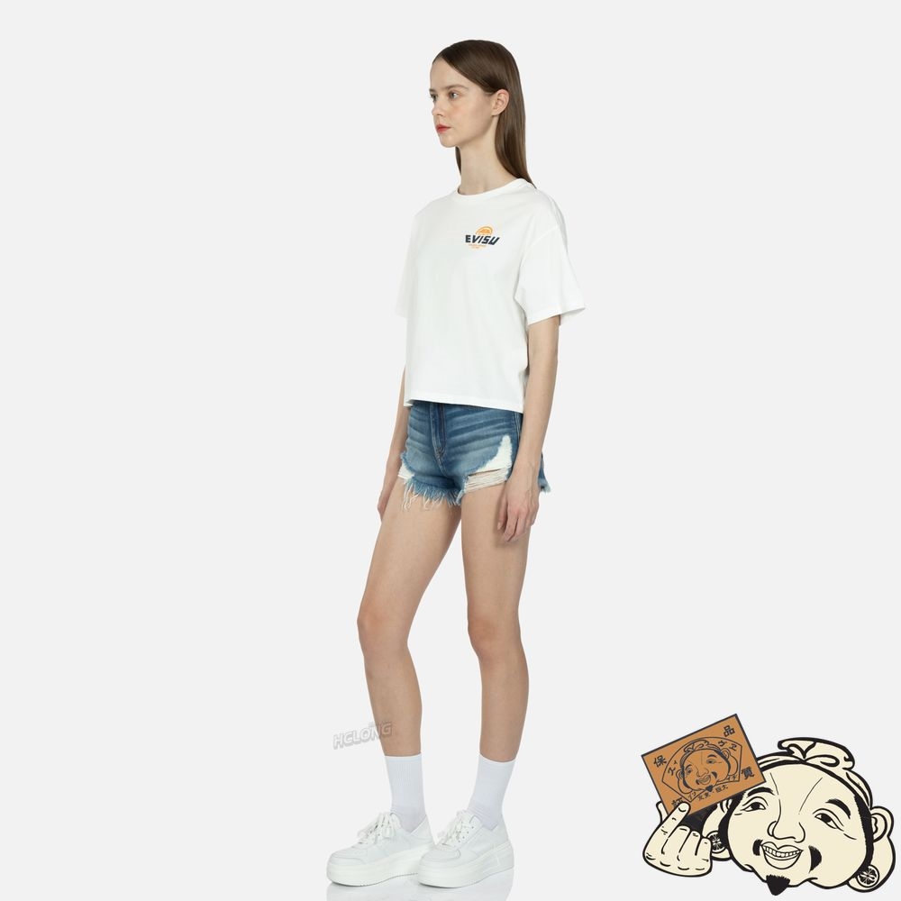 Women Evisu FORTUNE CAT WITH TAIKO DARUMA PRINT T-SHIRT Blanche | 238PFLXMC
