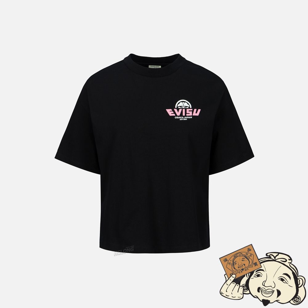 Women Evisu FORTUNE CAT WITH TAIKO DARUMA PRINT T-SHIRT Noir | 734EBUYLG