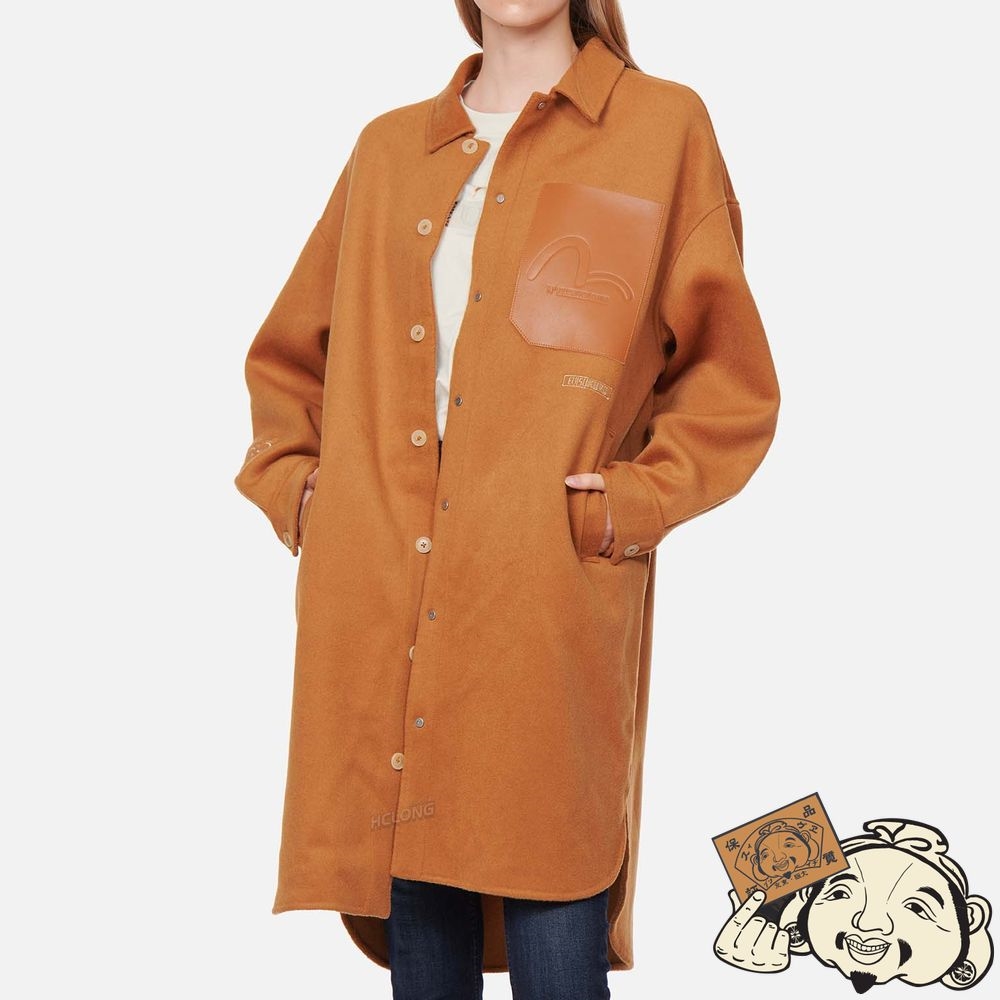 Women Evisu Flannel Shirt Jacket with Cuir Pocket Marron | 419YDLUHP