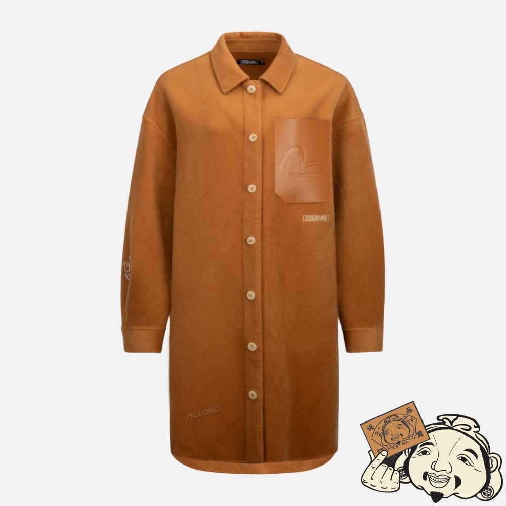 Women Evisu Flannel Shirt Jacket with Cuir Pocket Marron | 419YDLUHP