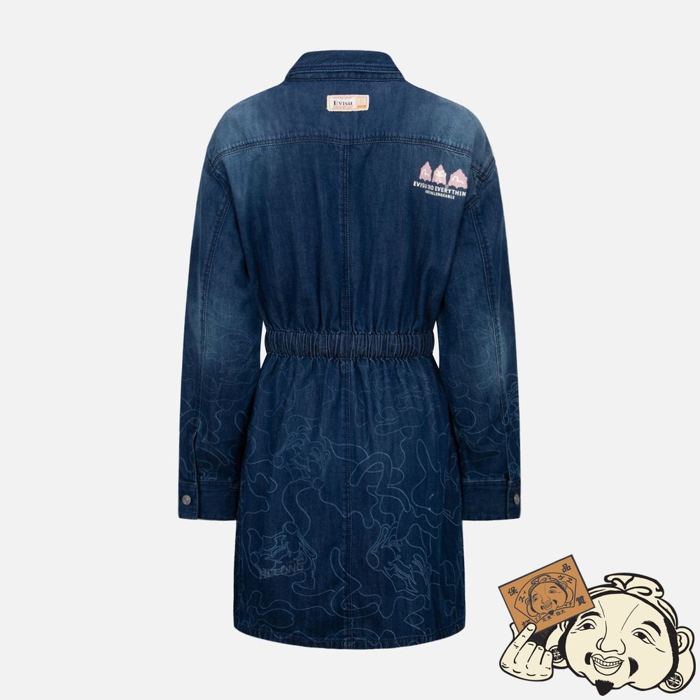 Women Evisu GRADATED LASER-PRINT DENIM DRESS Indigo | 538DFZMQT