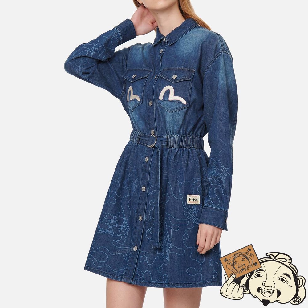 Women Evisu GRADATED LASER-PRINT DENIM DRESS Indigo | 538DFZMQT