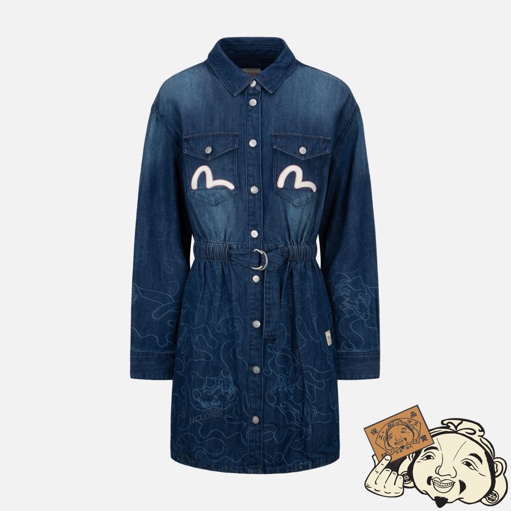 Women Evisu GRADATED LASER-PRINT DENIM DRESS Indigo | 538DFZMQT