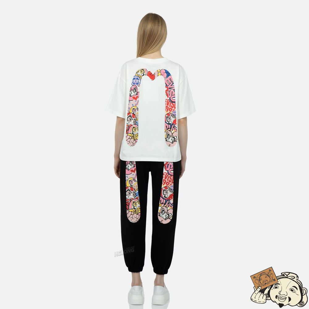 Women Evisu GRAFFITI DARUMA DAICOCK PRINT T-SHIRT Blanche | 257RQAGJB