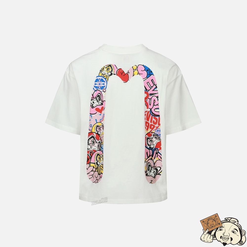 Women Evisu GRAFFITI DARUMA DAICOCK PRINT T-SHIRT Blanche | 257RQAGJB