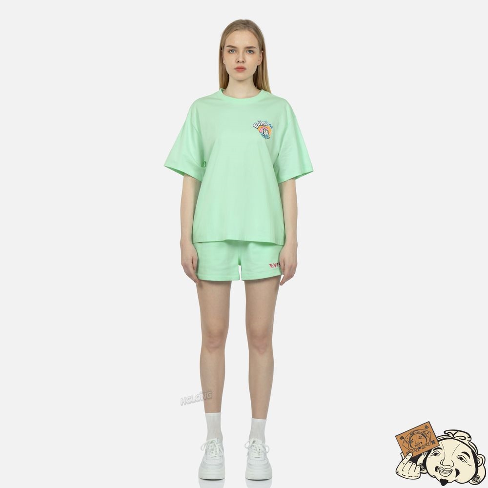 Women Evisu GRAFFITI DARUMA DAICOCK PRINT T-SHIRT Vert Clair | 713JNOBDX