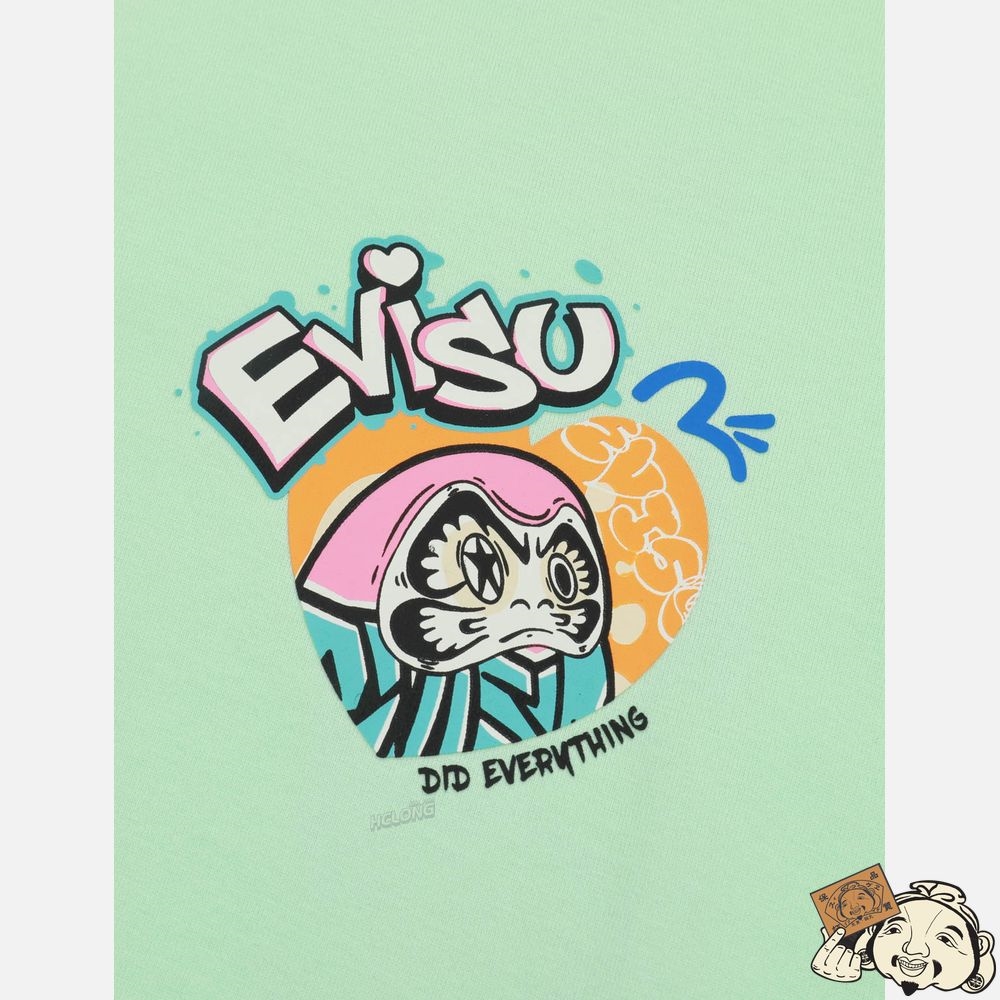 Women Evisu GRAFFITI DARUMA DAICOCK PRINT T-SHIRT Vert Clair | 713JNOBDX