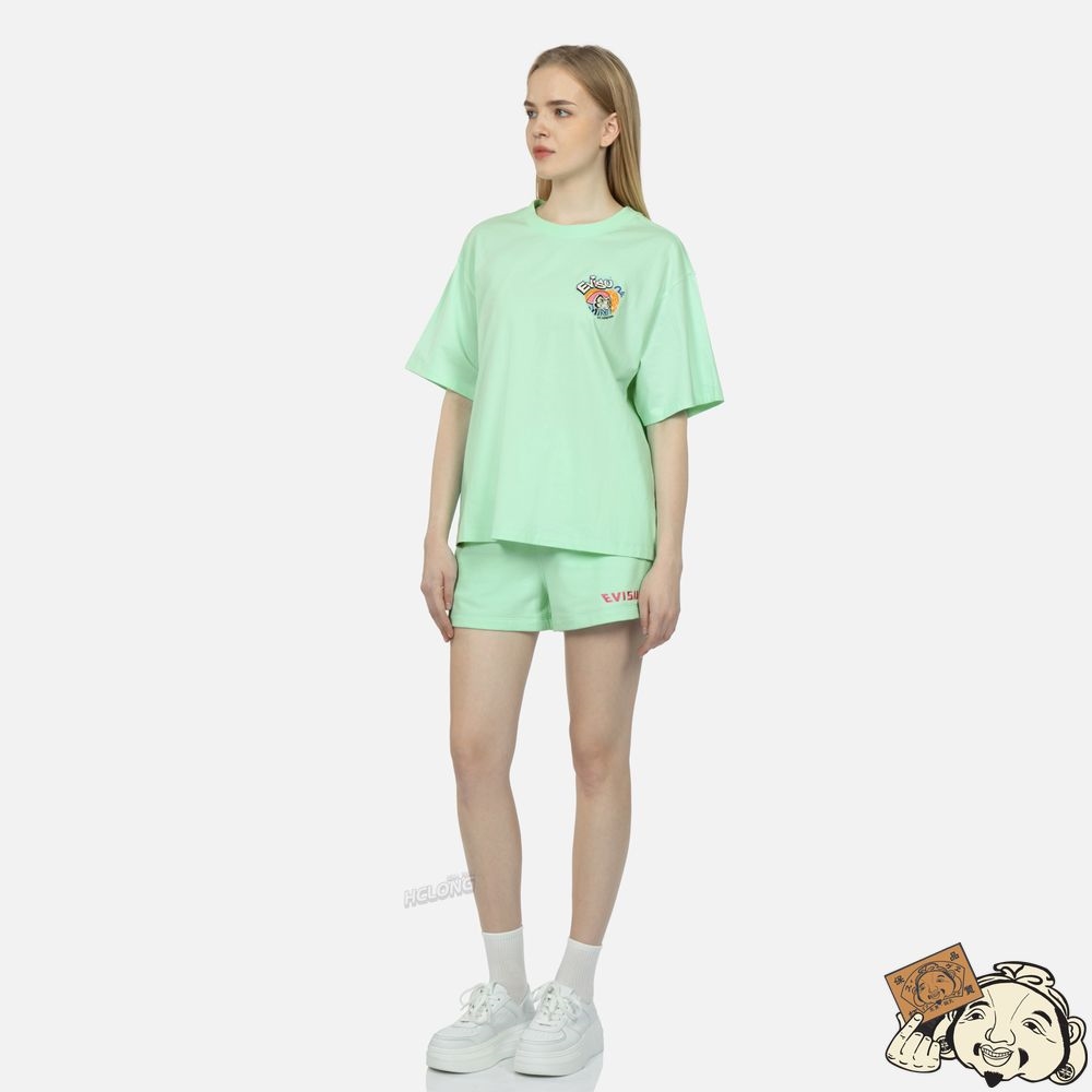 Women Evisu GRAFFITI DARUMA DAICOCK PRINT T-SHIRT Vert Clair | 713JNOBDX