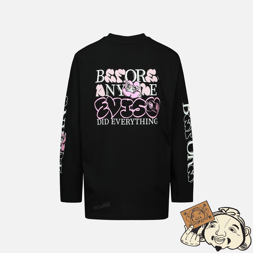 Women Evisu GRAFFITI DARUMA SLOGAN PRINT LONG-SLEEVE T-SHIRT Noir | 281WLSVUO