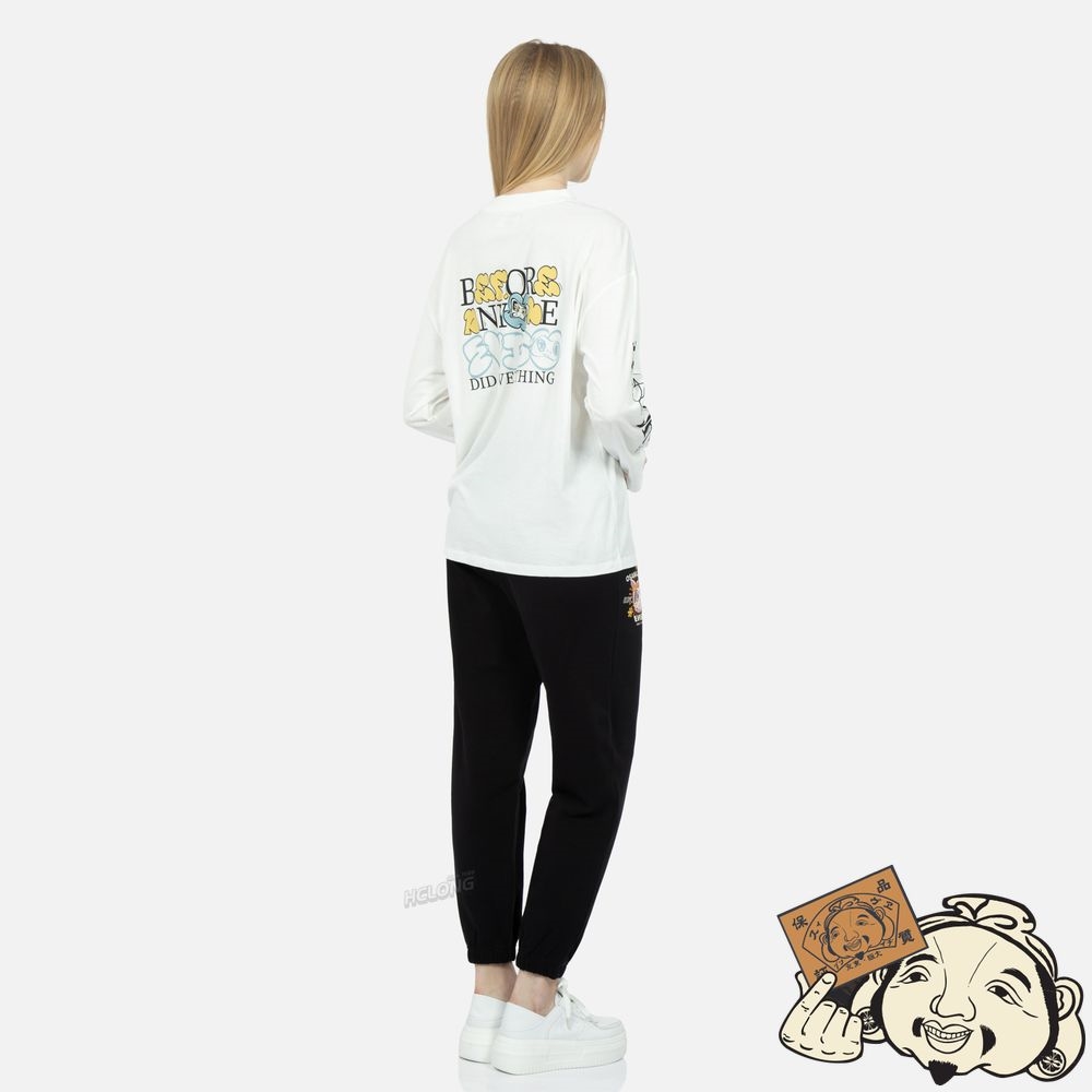 Women Evisu GRAFFITI DARUMA SLOGAN PRINT LONG-SLEEVE T-SHIRT Blanche | 612QRSOLX