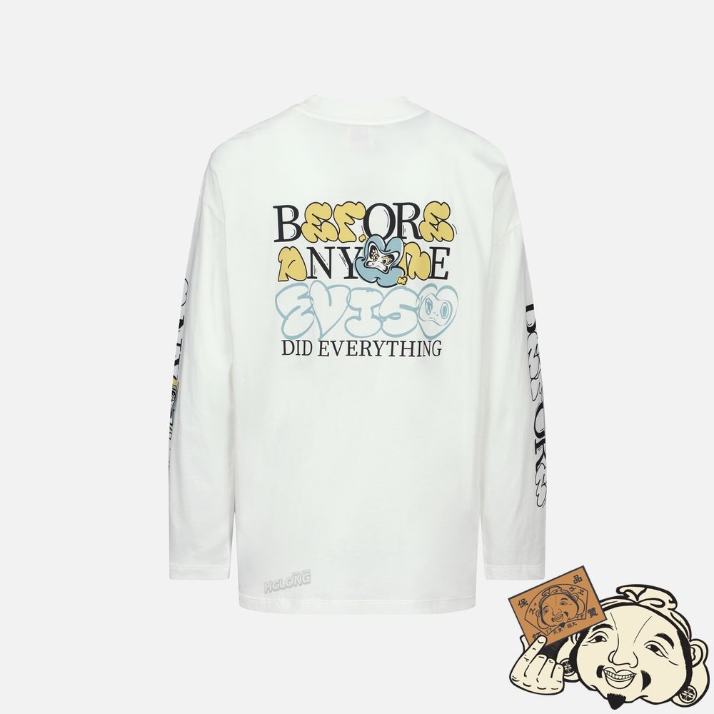 Women Evisu GRAFFITI DARUMA SLOGAN PRINT LONG-SLEEVE T-SHIRT Blanche | 612QRSOLX