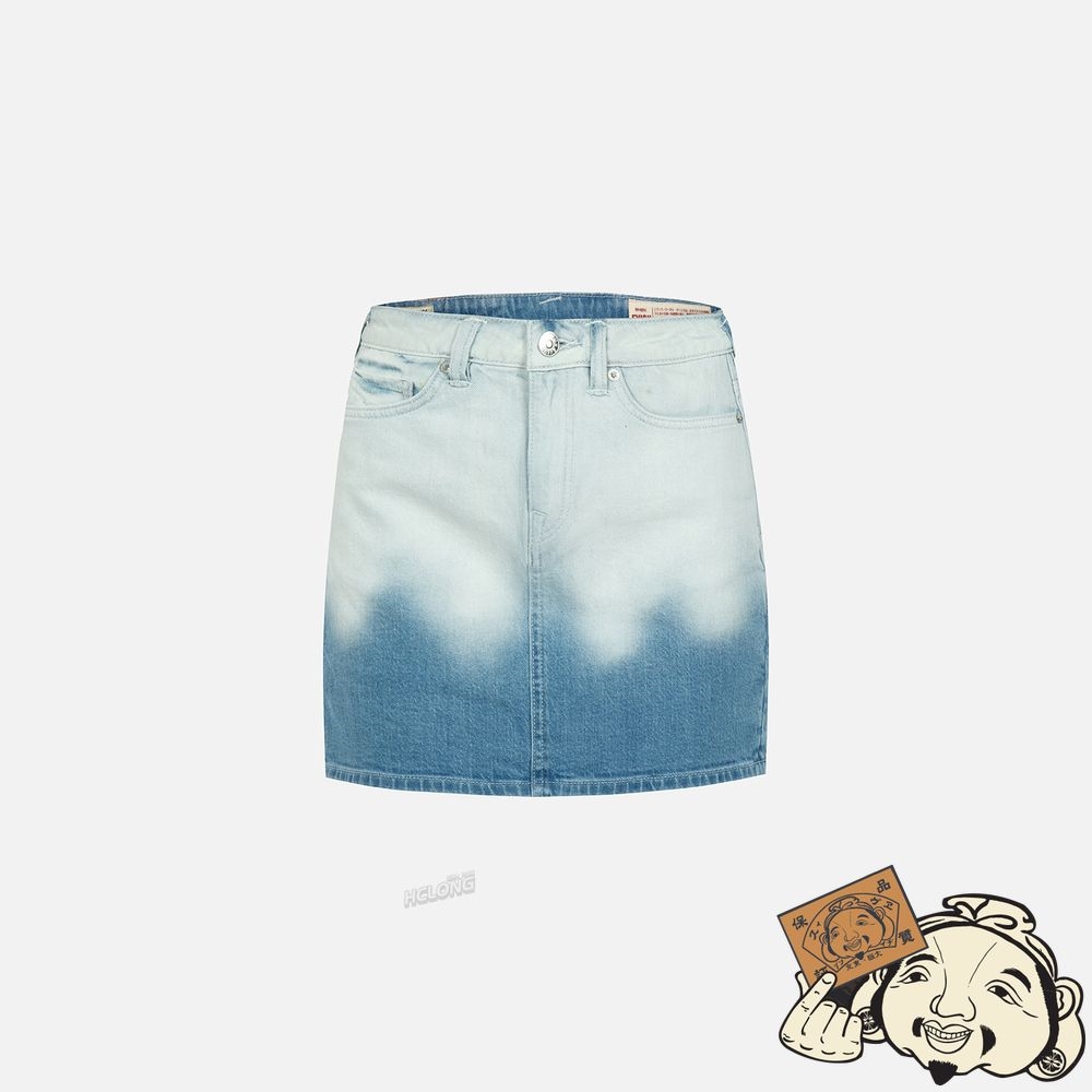 Women Evisu GRAFFITI LOGO AND SEAGULL PRINT BLEACHED DENIM SKIRT Indigo | 431RJEMWP