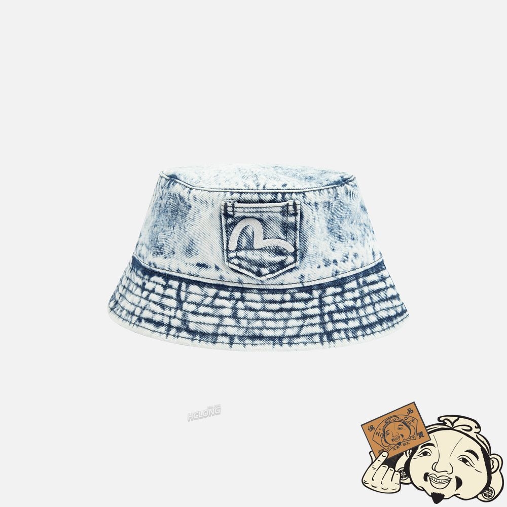 Women Evisu GRAFFITI LOGO EMBROIDERY DENIM BUCKET HAT Indigo | 367ONFYZT