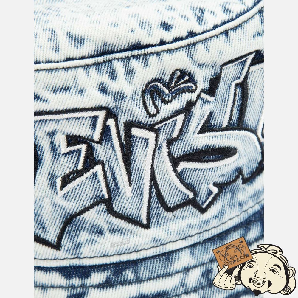 Women Evisu GRAFFITI LOGO EMBROIDERY DENIM BUCKET HAT Indigo | 367ONFYZT
