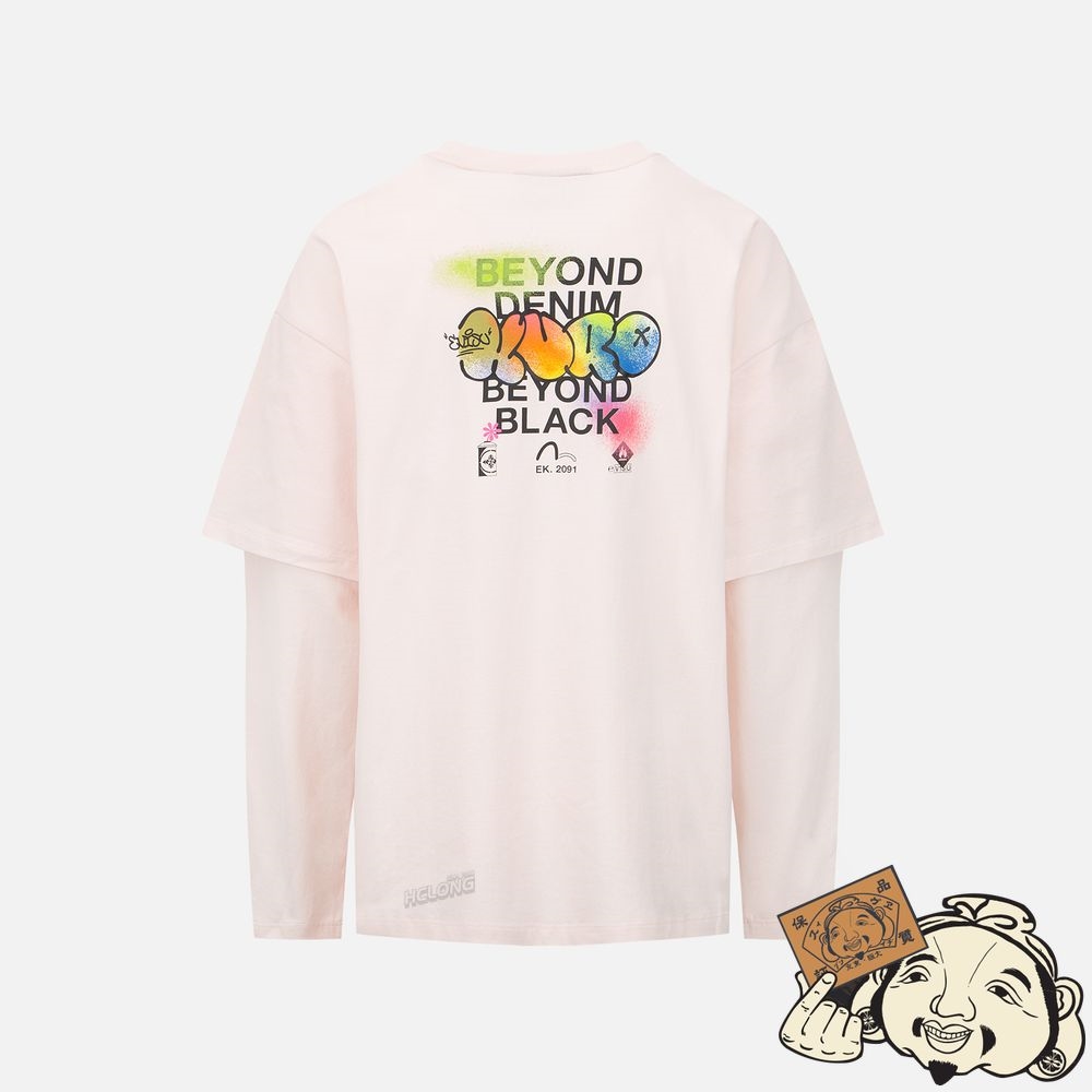 Women Evisu GRAFFITI SLOGAN PRINT 2-IN-1 T-SHIRT Rose | 439KFAITS