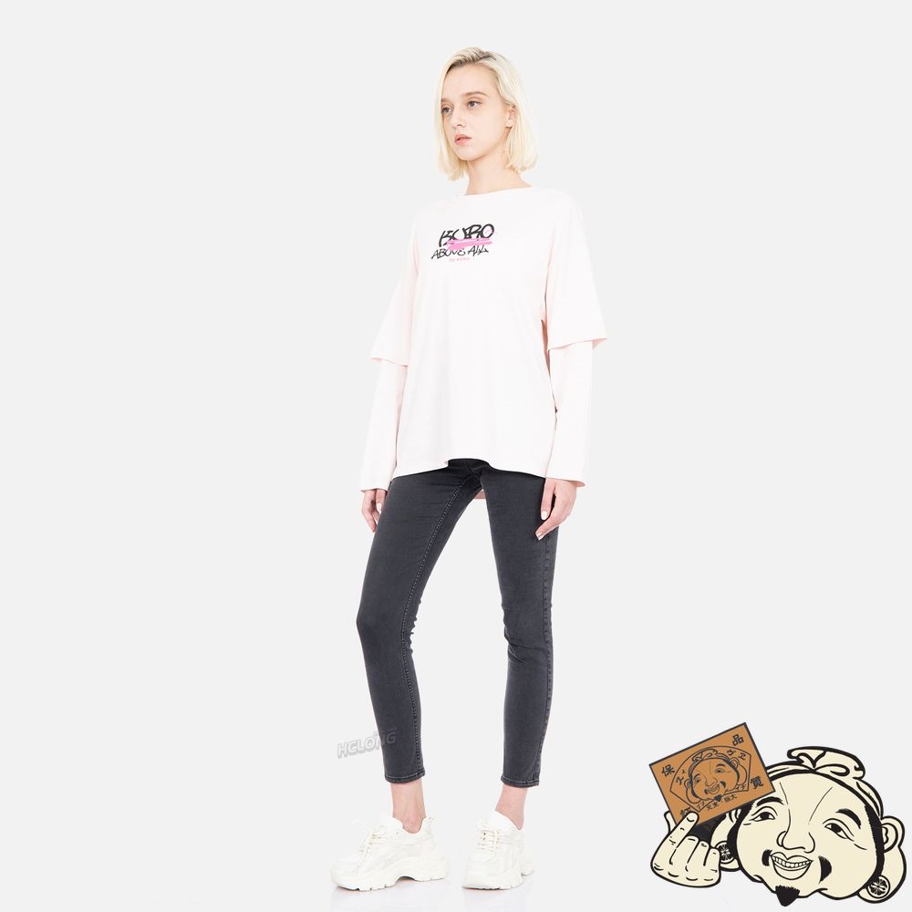 Women Evisu GRAFFITI SLOGAN PRINT 2-IN-1 T-SHIRT Rose | 439KFAITS