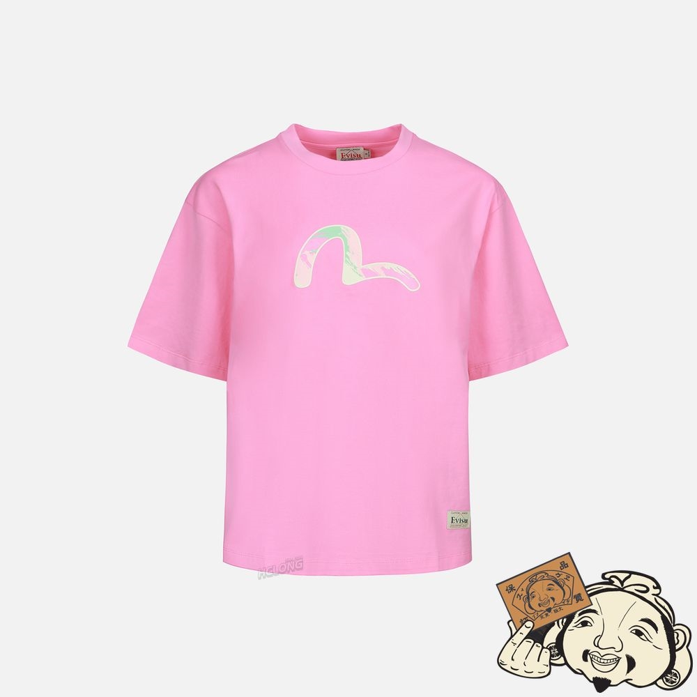 Women Evisu Graffiti Daruma and Seagull Print T-shirt Rose | 017YMASUI