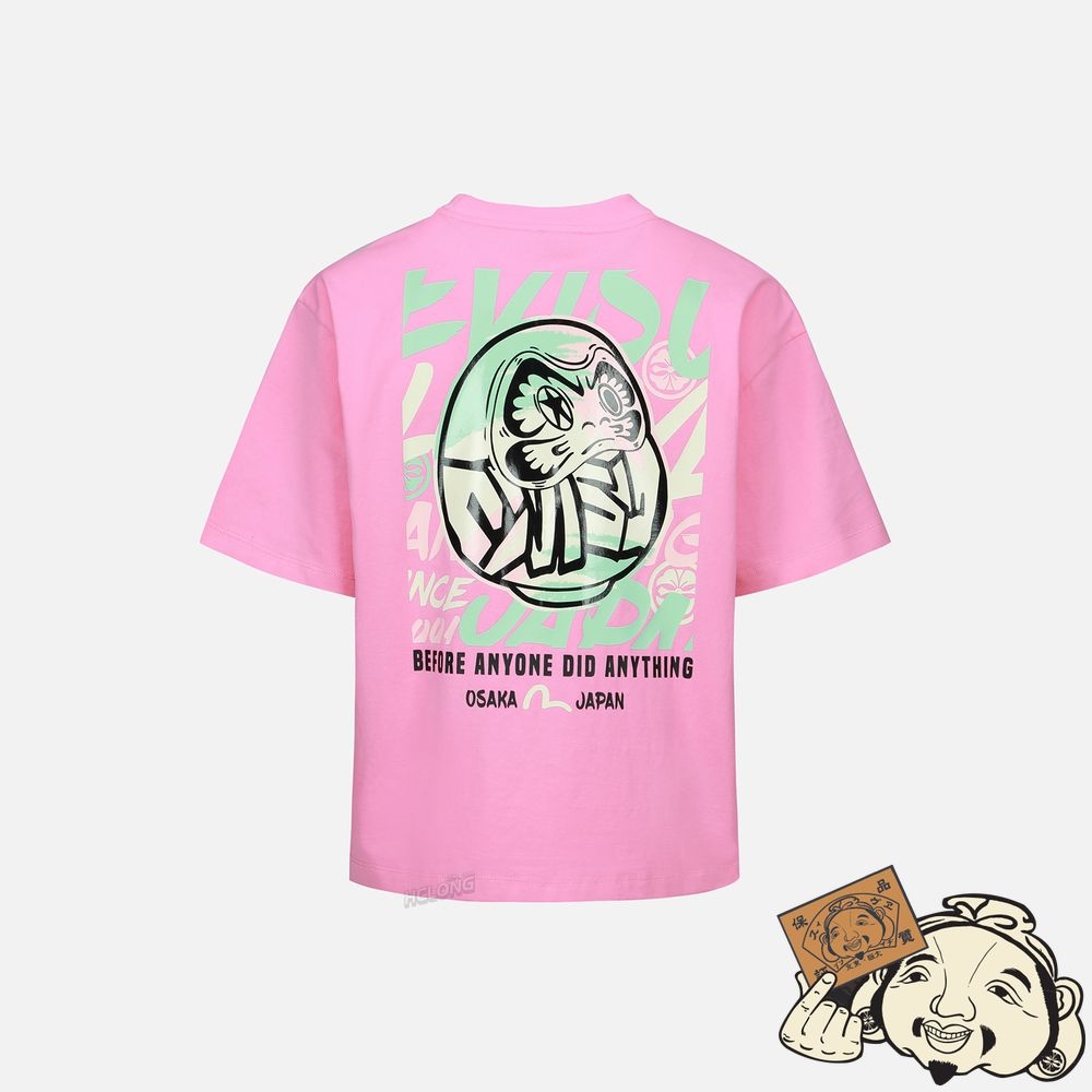 Women Evisu Graffiti Daruma and Seagull Print T-shirt Rose | 017YMASUI