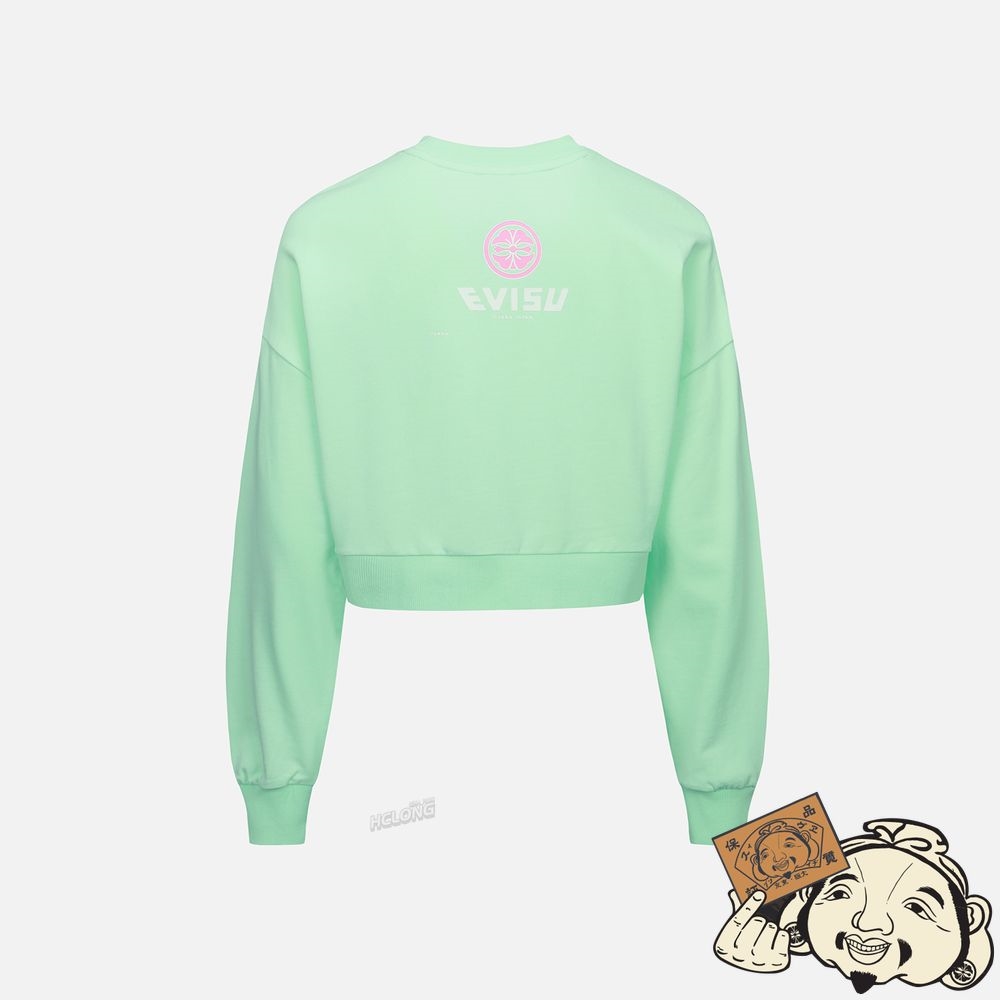 Women Evisu Graffiti Daruma-pattern Seagull Print Cropped Sweatshirt Vert Clair | 031OSXFIP