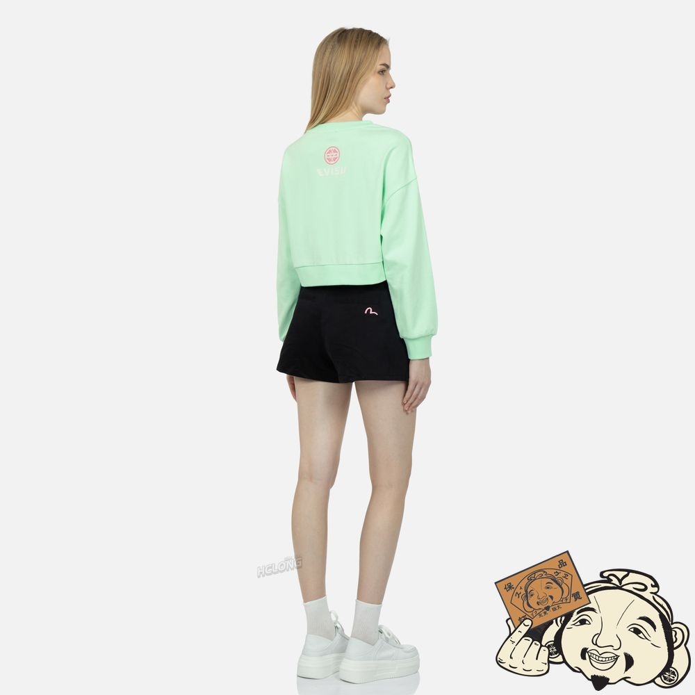 Women Evisu Graffiti Daruma-pattern Seagull Print Cropped Sweatshirt Vert Clair | 031OSXFIP