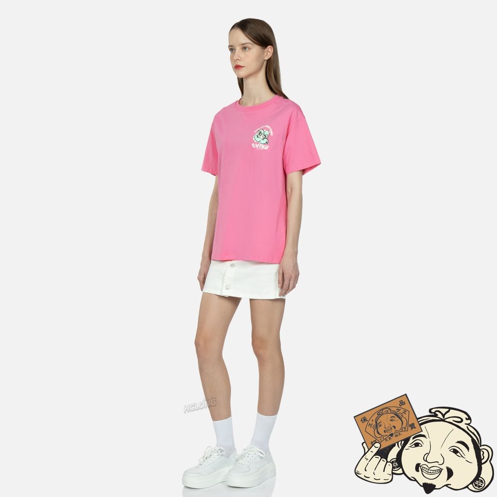 Women Evisu Graffiti Logo and Daruma Print Boyfriend T-shirt Rose | 083BGWJRS