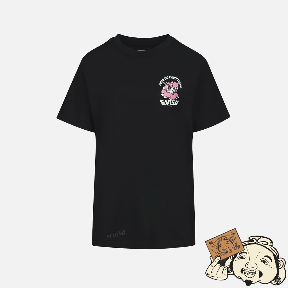 Women Evisu Graffiti Logo and Daruma Print Boyfriend T-shirt Noir | 426ULMSJE
