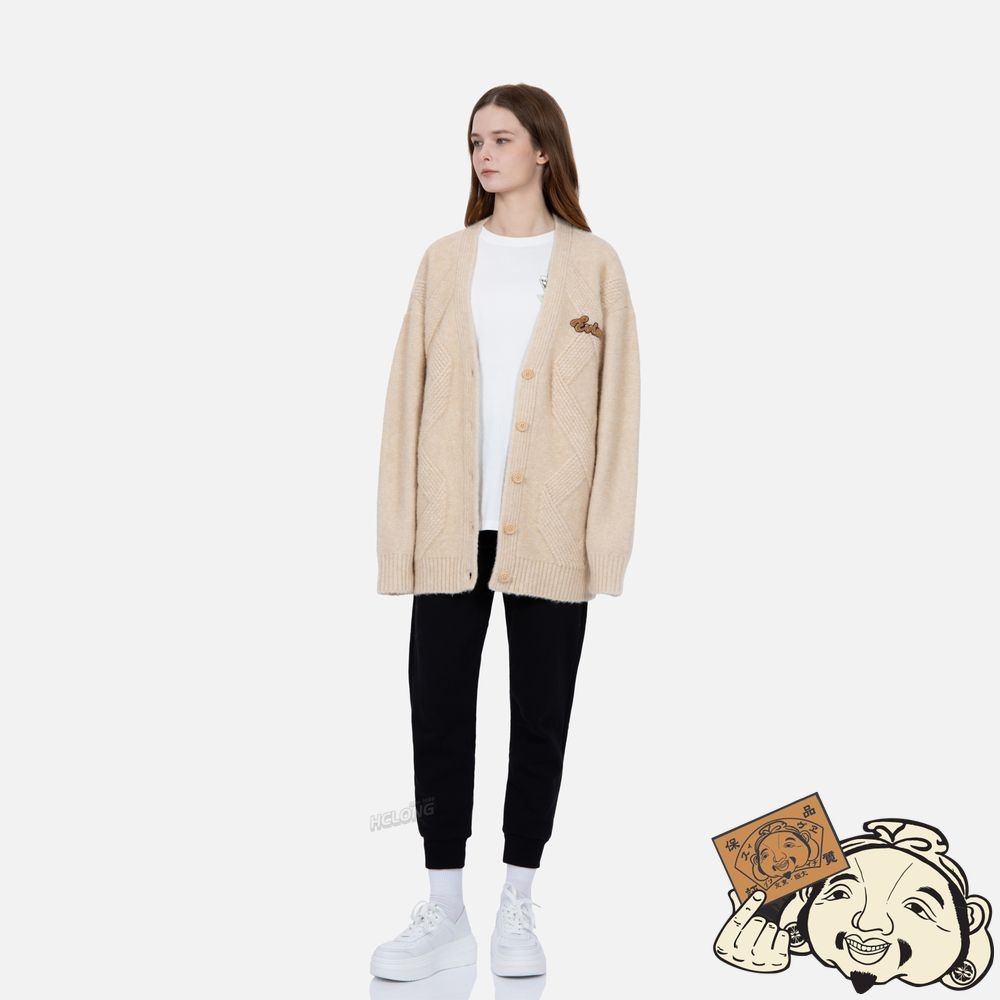 Women Evisu HAND KNIT CABLE CARDIGAN Beige | 021VPZFOU