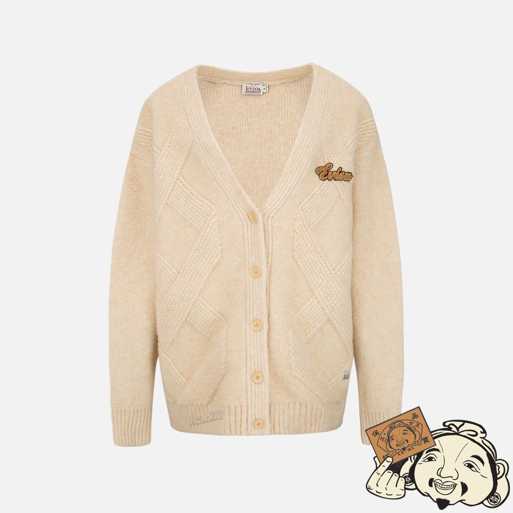 Women Evisu HAND KNIT CABLE CARDIGAN Beige | 021VPZFOU