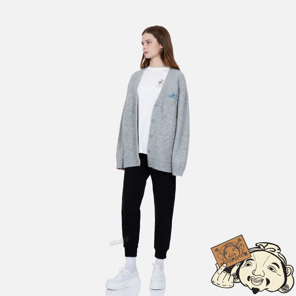 Women Evisu HAND KNIT CABLE CARDIGAN Grise | 268XHSEUQ