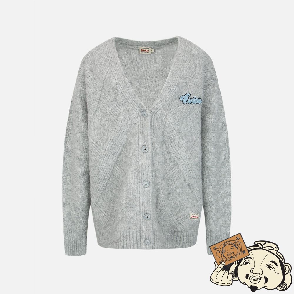 Women Evisu HAND KNIT CABLE CARDIGAN Grise | 268XHSEUQ
