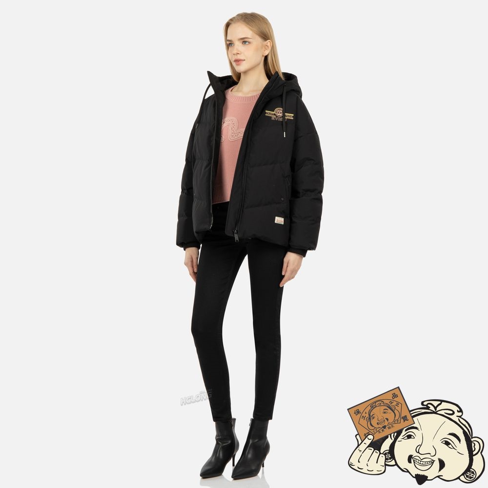 Women Evisu JAPANESE PATTERN KAMON EMBROIDERY DOWN JACKET Noir | 308UQHMJL