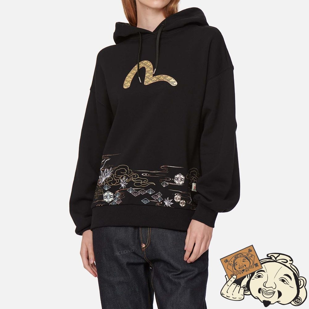 Women Evisu JAPANESE PATTERN PRINT SWEATSHIRT Noir | 142OFKYIA