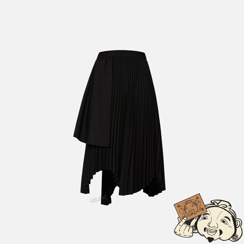 Women Evisu JAPANESE-PATTERN SEAGULL PLEATED ASYMMETRIC SKIRT Noir | 308DVPQEH