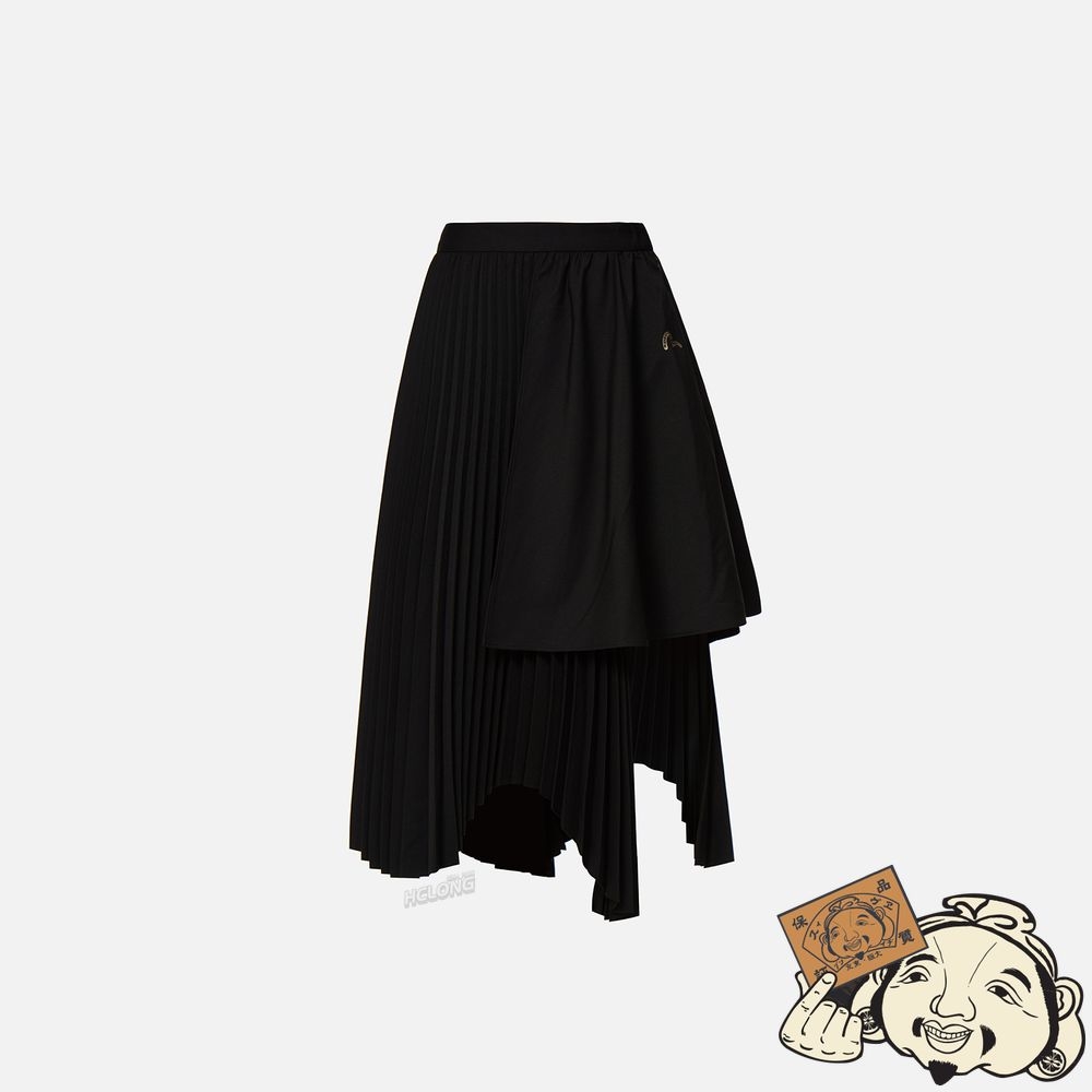 Women Evisu JAPANESE-PATTERN SEAGULL PLEATED ASYMMETRIC SKIRT Noir | 308DVPQEH