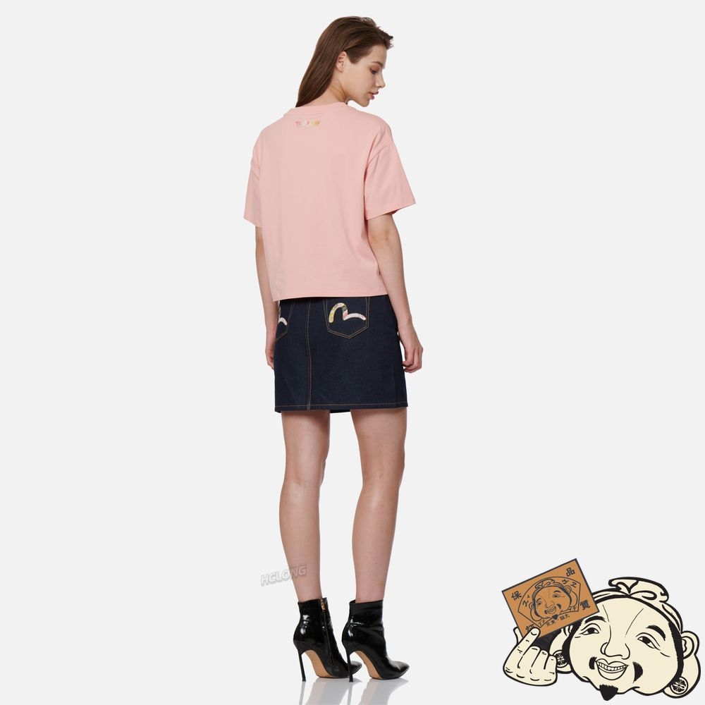 Women Evisu JAPANESE-PATTERN SEAGULL PRINT T-SHIRT Rose | 450CYXPRM