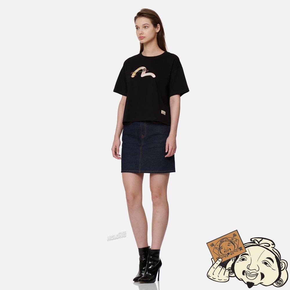 Women Evisu JAPANESE-PATTERN SEAGULL PRINT T-SHIRT Noir | 536QPBEYF