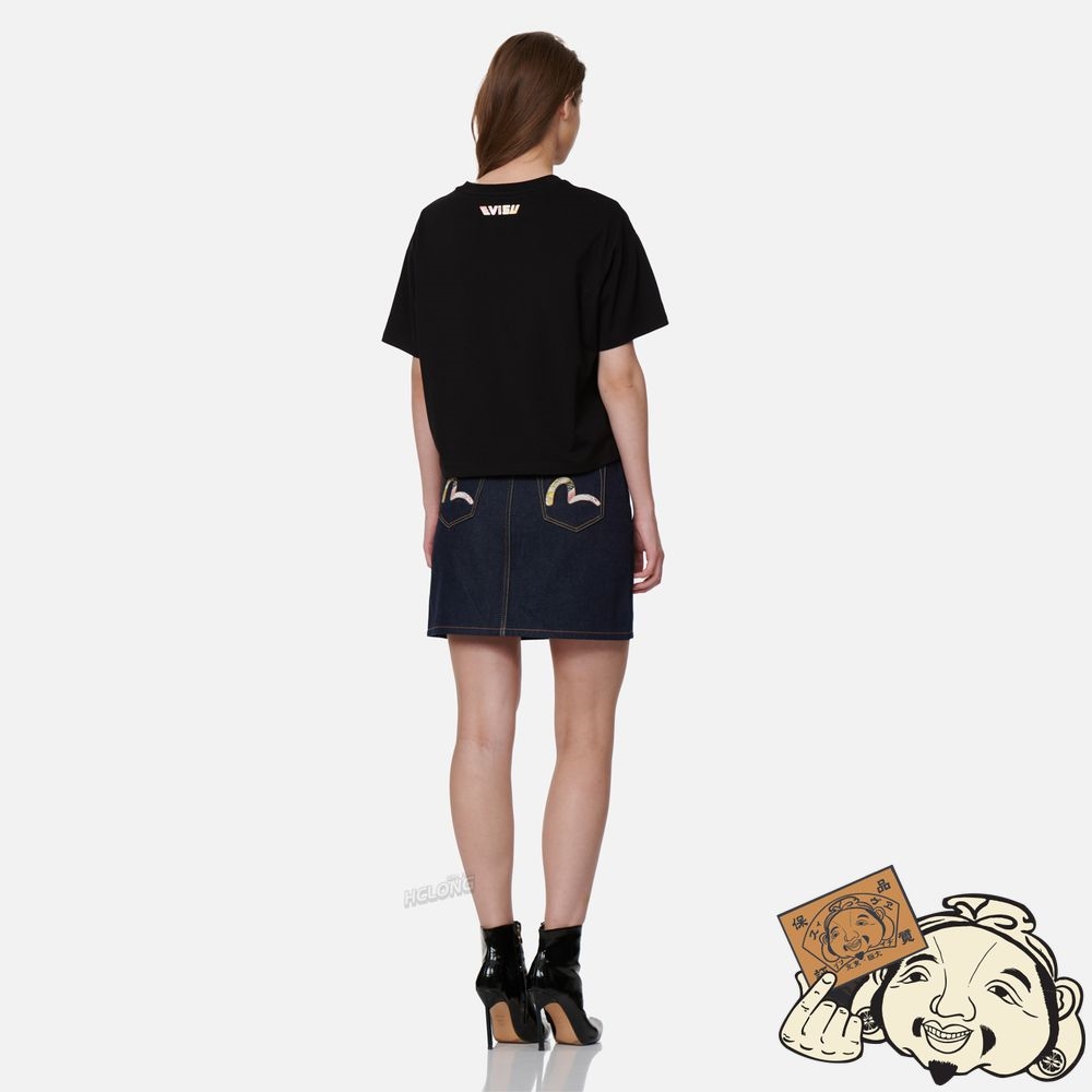 Women Evisu JAPANESE-PATTERN SEAGULL PRINT T-SHIRT Noir | 536QPBEYF